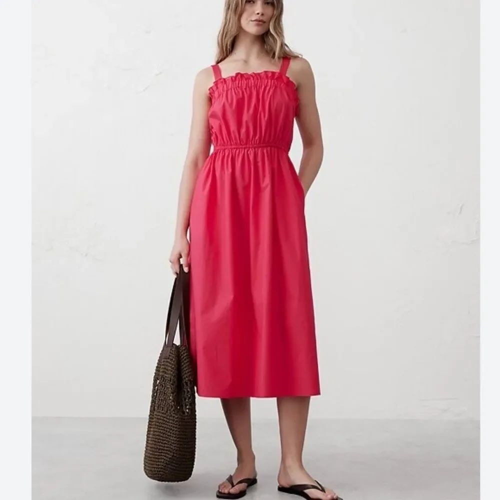 NWT Banana Republic POPLIN ELASTIC-GATHER MIDI DRESS Size Large